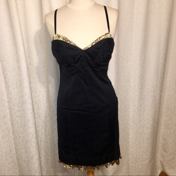 Guess Dresses & Skirts - Guess 90s sexy stretch satin black & leopard dress